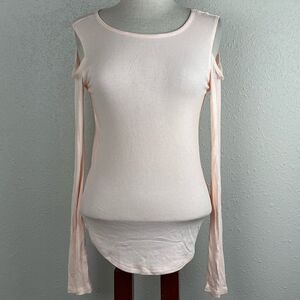 EUC Mudd Womens Pink/Peach Peekaboo/Cold Shoulders Long Sleeve Shirt Size L